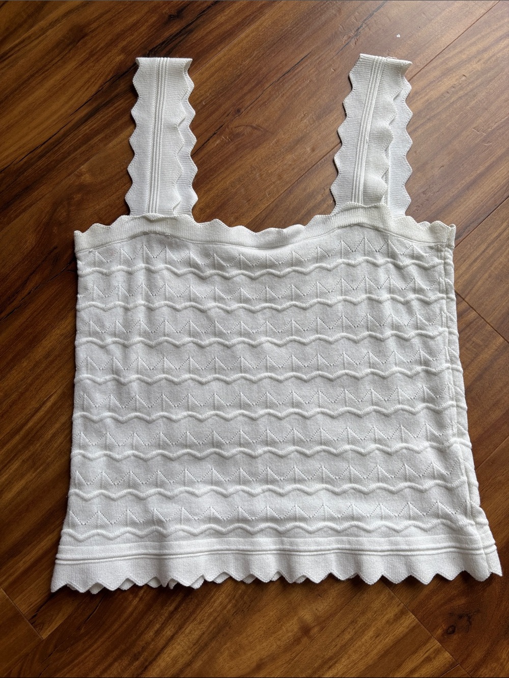 miami White Scallop-Edge Knit Tank